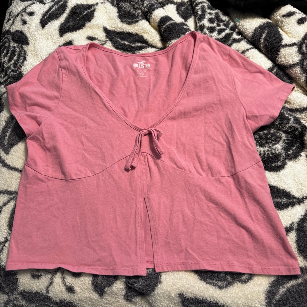 Hollister Mauve/Pink Tie-Front V-Neck Crop Top